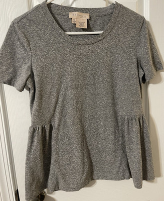 Philosophy Republic Clothing Gray Knit Ruffle Hem Scoop Neck T-Shirt XS