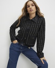 River Island Womens Black Collar Long sleeved Button Cardigan Size XS