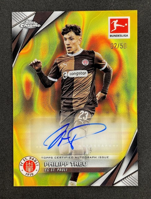 Topps 2024-25 Bundesliga Chrome Philipp Treu Lava Auto /50 St. Pauli