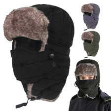 Cold Weather Ushanka Russian Ski Hat with Earflaps Windproof Mask Lei Feng Hat