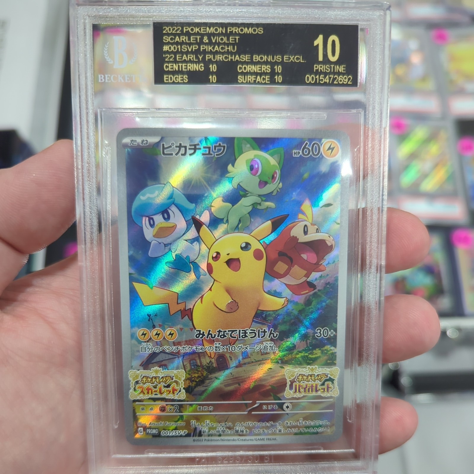 Pikachu Pokemon 2022 FA Pre-Order Promo Japanese 001/SV-P BLACK LABEL BGS 10 view 3