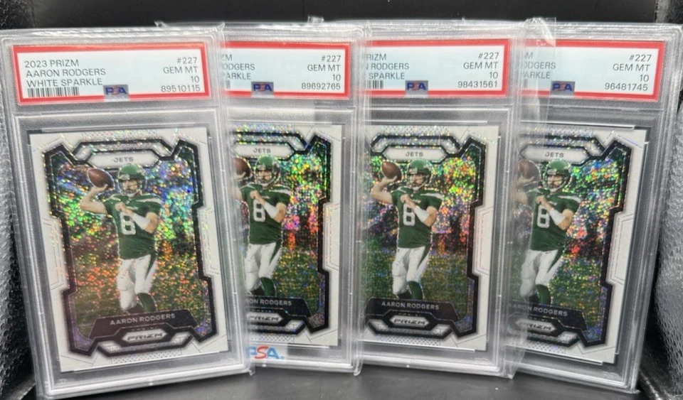 (4) 2023 Panini Prizm Aaron Rodgers White Sparkle SSP (4 of the 11 PSA 10 POP) - Image 3 of 3