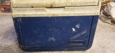 Small Vintage Coleman Cool Box Blue White Drink Holder Flip Lid Beach Picnic Uk