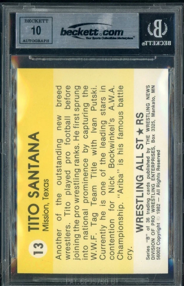 TITO SANTANA 1982 WRESTLING ALL STARS SIGNED ROOKIE - BGS BAS AUTO GRADE 10 WWE - Image 2 of 2