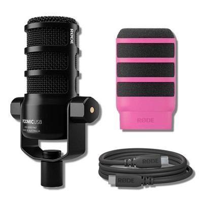 Rode PodMic USB Dynamic Broadcast Microphone with Pink WS14 Pop Filter