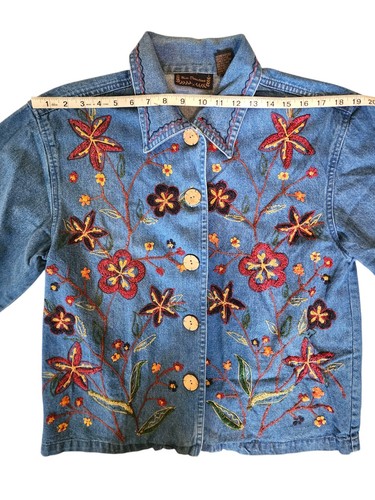 Vintage 90’s New Direction Boho Artsy Floral Embroidered Denim Jacket Women’s S - Bild 12 von 19