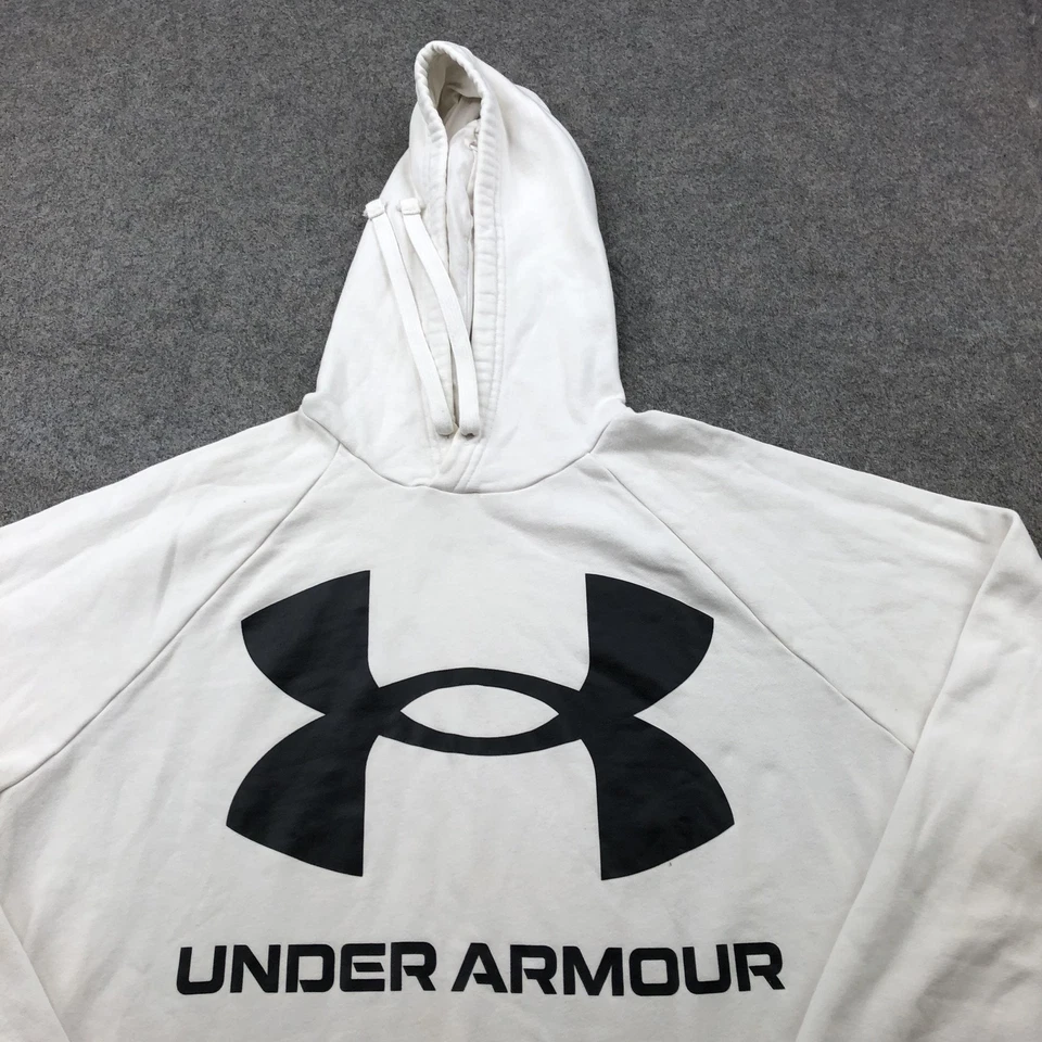 Moletom com capuz Under Armour masculino XL branco preto solto ColdGear logotipo pulôver - Imagem 4 de 4