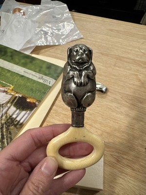 VICTORIAN STERLING SILVER BABY RATTLE WITH DOG