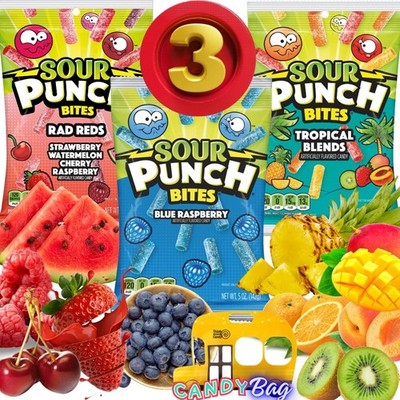 (PACK OF 3) Sour Punch Bites Straws 5oz Each Bag - Unique 5 Ounce (Pack of
