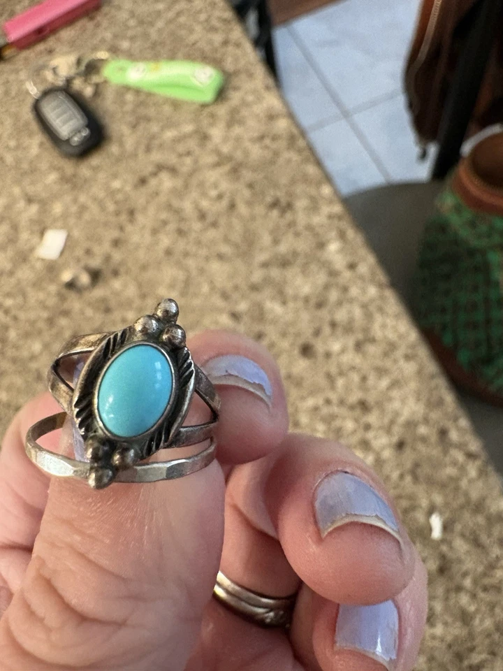 Anel turquesa e pulseira de prata martelada prata esterlina 925 - Imagem 4 de 4