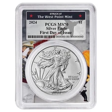2024 $1 American Silver Eagle PCGS MS70 FDOI West Point Frame
