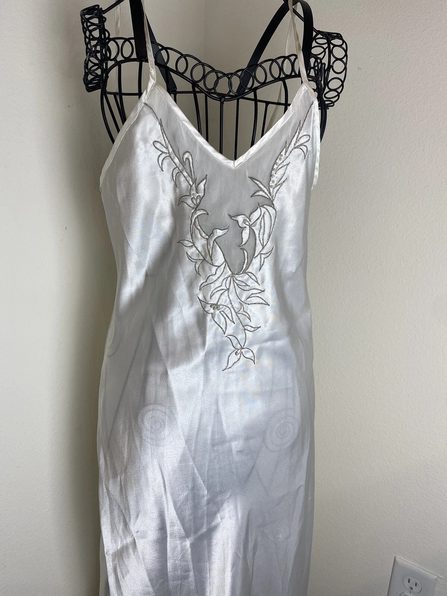 Vintage 80s Victorias Secret Gold Label Pearl White Floor Length Chemise Size P