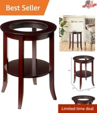 Stylish Round Accent Table with Glass Top & Tapered Legs for Living Room