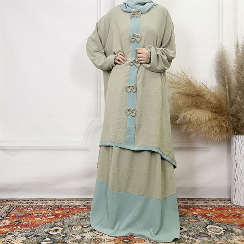 Moroccan Hooded Women Kaftan Muslim Burqa Dress Tops Skirt Abaya Ramadan 2 Piece - Picture 40 of 49