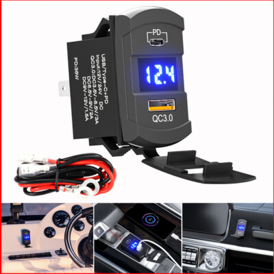 #ad 12V Charger Voltmeter Rocker Switch 36W USB Type CPD Blue LED Boat Car Truck $13.95