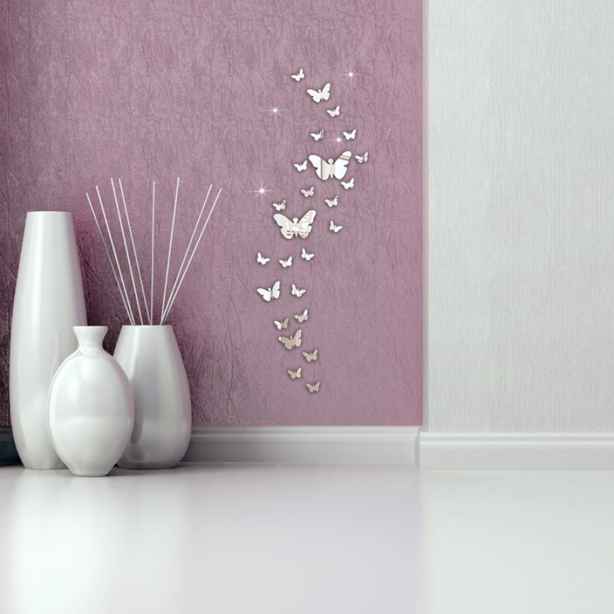 30PCS Butterfly Acrylic Mirror Wall Stickers Self Adhesive Home Art