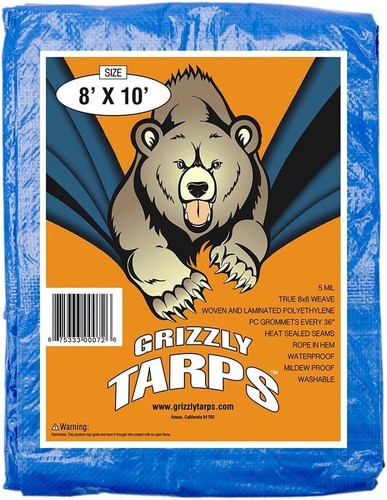 Grizzly 8'x10' Heavy Duty Waterproof Poly Tarp, 5 Mil, for Home & Outdoor Use