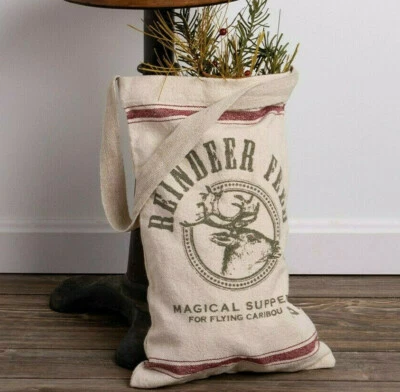 Hanging reindeer Feed Primitive Country Farmhouse Holiday Decor Feedsack