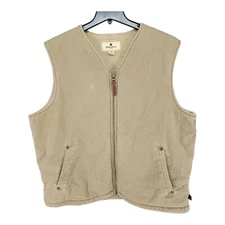Woolrich Mens Vest XL Saddle Sherpa Cozy WarmTan Canvas Full Zip Outdoor
