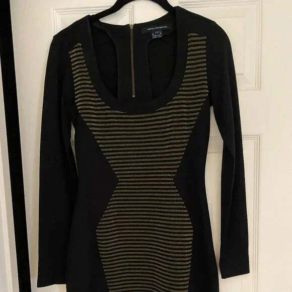 French Connection Black and Gold Bodycon Long Sleeve Dress Womens 6 | eBay French Connection Black and Gold Bodycon Long Sleeve Dress Womens 6 | eBay