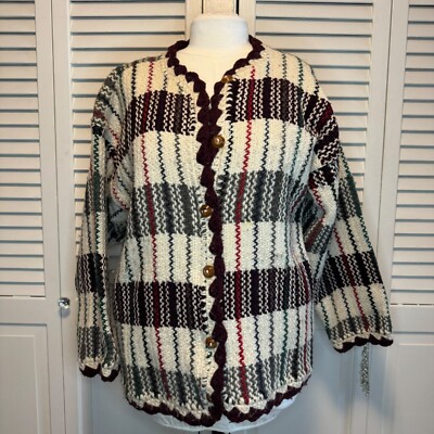 SHEEP LANDIA 100% WOOL CARDIGAN WOODEN BUTTON HAND MADE IN ECUADOR