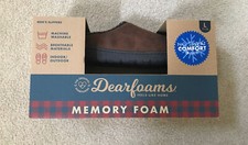 NIB Dearfoams Mens Memory Foam No Sweat Comfort Slippers Brown Indoor Outdoor. L