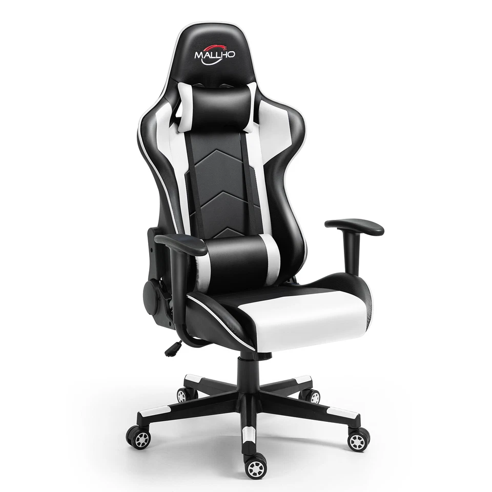 POLAR AURORA Gaming Chair Racing Style High-Back PU Leather Swivel Chair W/Headrest Lumbar