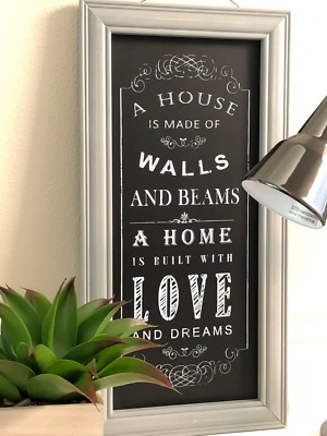 Panneau Mural Ardoise – Modern Farmhouse – A Home Is Built With Love – Gris