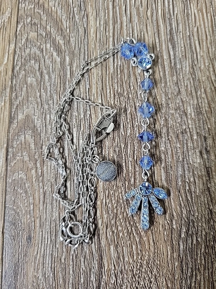 Givenchy Silver-Tone Chain Link Blue Crystal Frontal Pendant Stone Necklace - Image 2 of 4