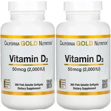 Vitamin D3, 50 mcg (2,000 IU), 360 Fish Gelatin Softgels, California Gold
