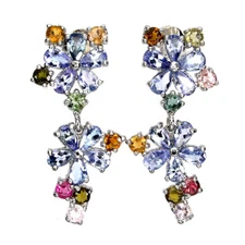 925 Sterling Silver Pear Tanzanite 5x3mm Tourmaline  Flower Earrings