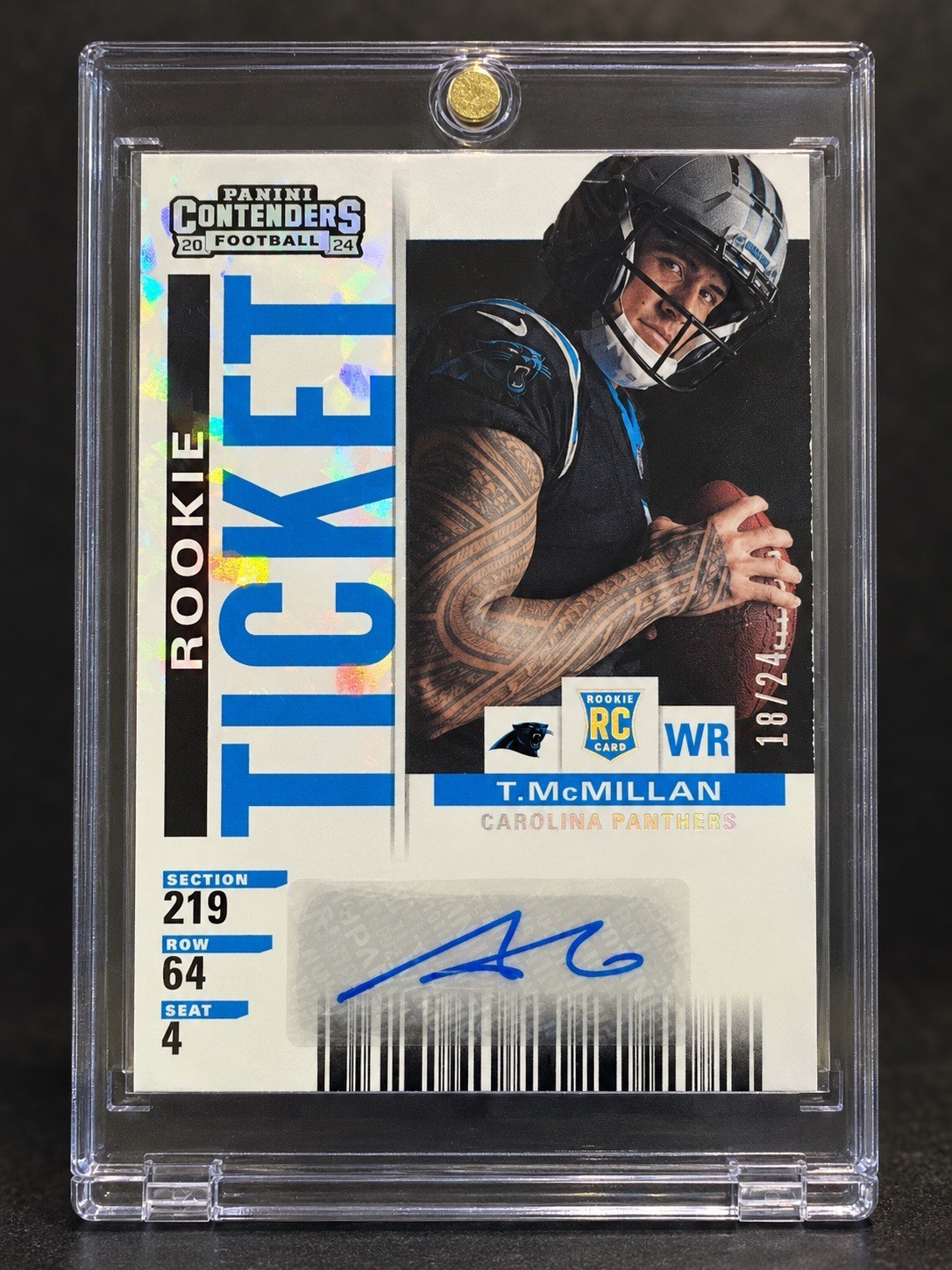 Tetairoa McMillan Panthers RC 2025 Select #1 Rookie Ticket Cracked Ice Auto /24