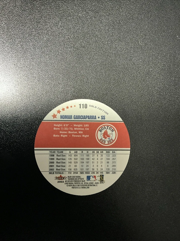 NOMAR GARCIAPARRA 2003 Fleer Hardball GOLD EDITION Baseball #110 Boston Red Sox - Image 2 of 2