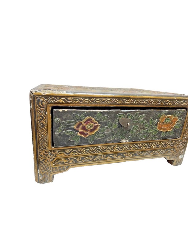 Antique Chinese Trade Chest Coffee Table Leather Camphor Wood Trunk