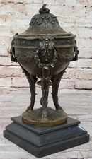 Louis XVI Hot Cast Bronze Urn Sculpture Decor Antique Style on Marble Base
