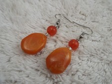 Silvertone Orange Bead Pierced Earrings F9