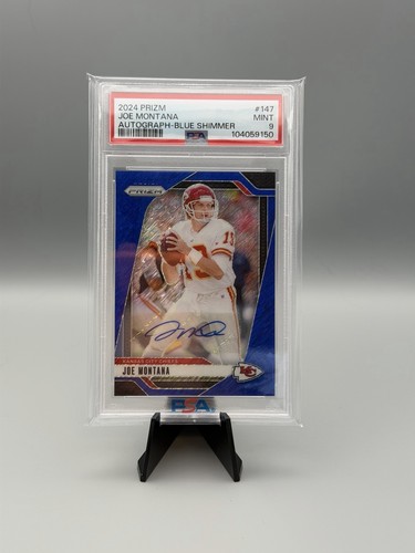 2024 Prizm Joe Montana #147 Autograph Blue Shimmer 20/25 PSA 9