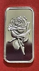 1 Gram Solid Silver Ingot With Beautiful Rose Image! Fine .999 Pure Silver!