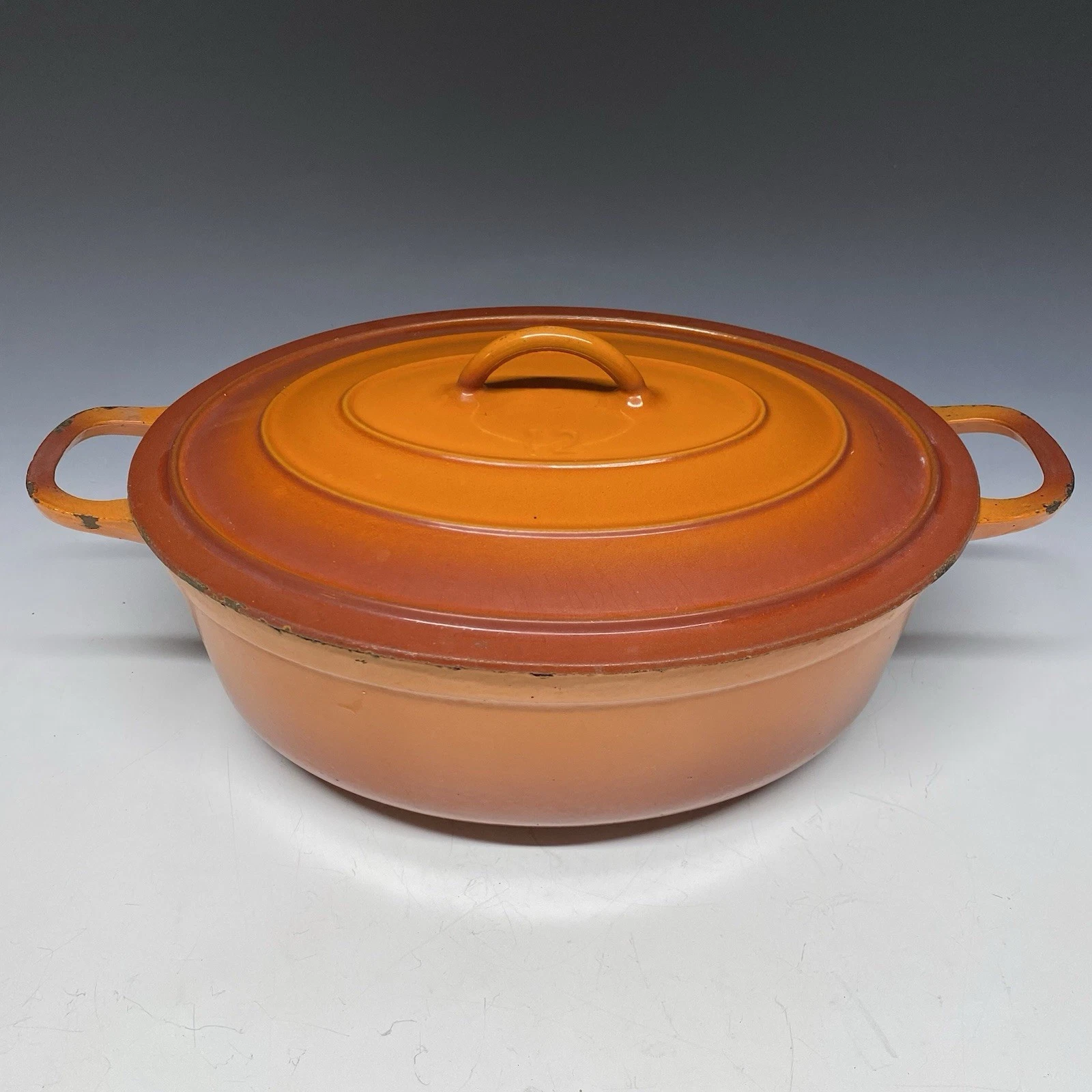 Vintage Made in Holland Orange Enamel Cast Iron Dutch Oven #12