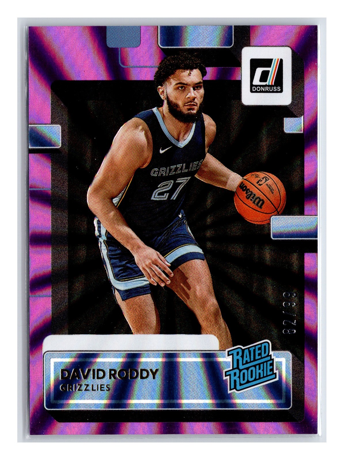 David Roddy RC 2022-23 Donruss Purple Laser Holo /99 Rated Rookie #223
