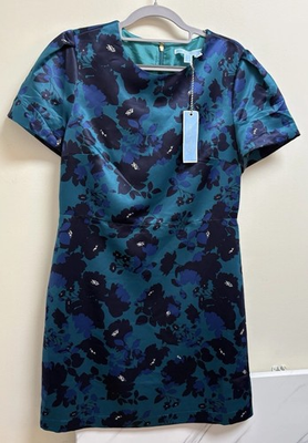 #ad NWT Draper James Dress 12 Floral Structured Blue Green Short Sleeve Cocktail $25.99