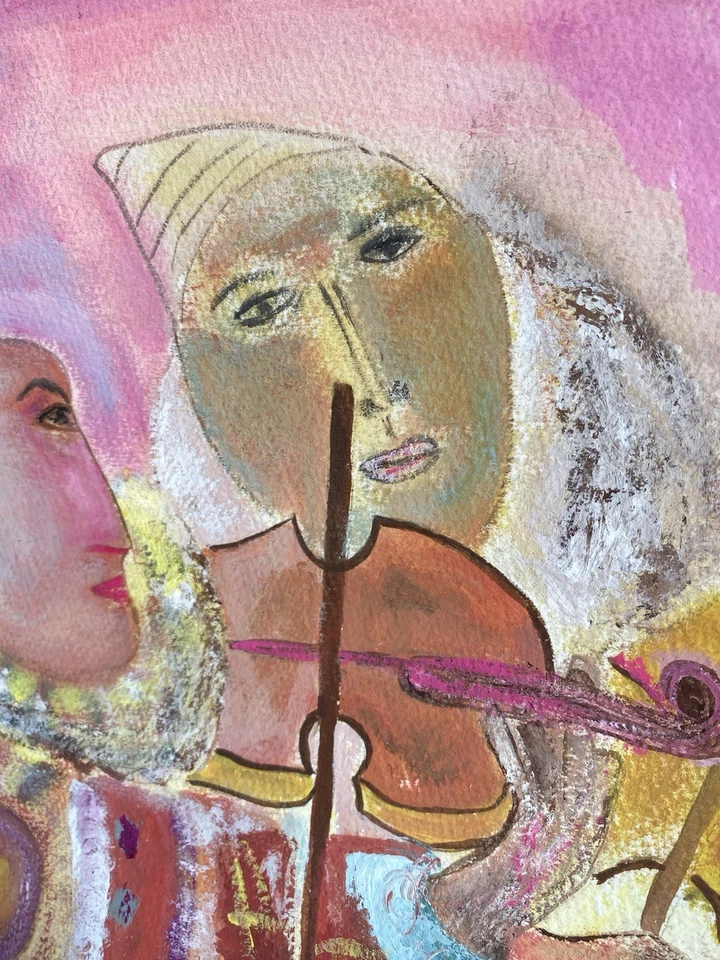 Pintura de músicos estilo fauvista original de colección - ¡colorida y rosa! Foto 4 de 4