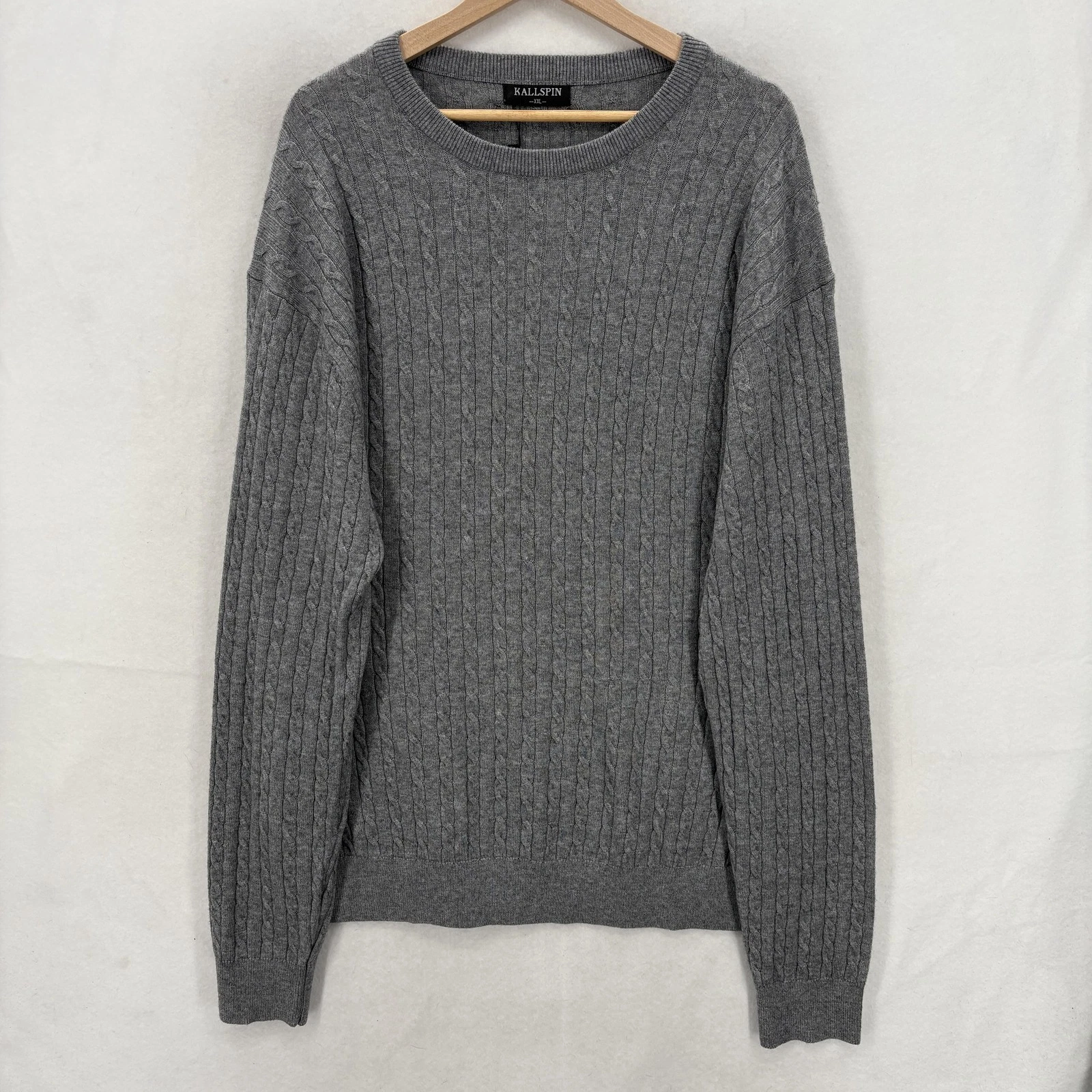 Kallspin Sweater Mens 2XL Gray Wool Blend Cable Knit Crewneck Pullover Casual
