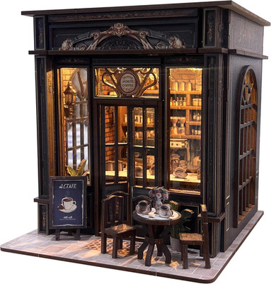 Coffee Shop Book Nook Kit, DIY Miniature House Kit with Led Light for Adult and