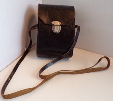 Vintage Unmarked Hard Camera Case Felt Lined Long Strap 6.5" x 4 3/8" x 3"