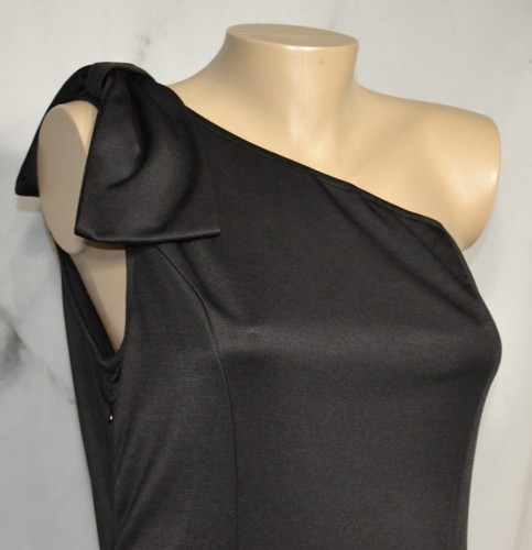 JASAMBAC Black One Shoulder Fit & Flare Dress Large Bow on Shoulder Unlined - Picture 3 of 8
