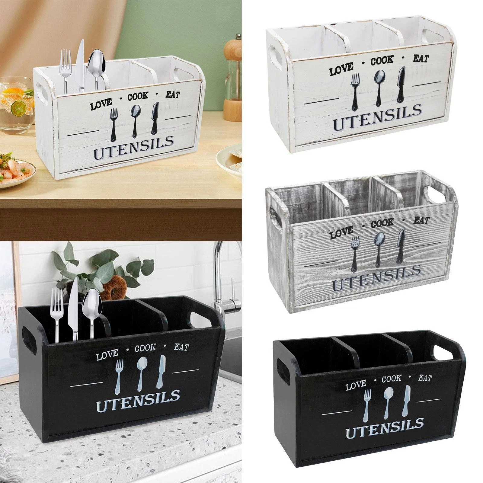 Kitchen Utensil Holder Organizer Storage Crock for Pantry Counter Farmhouse