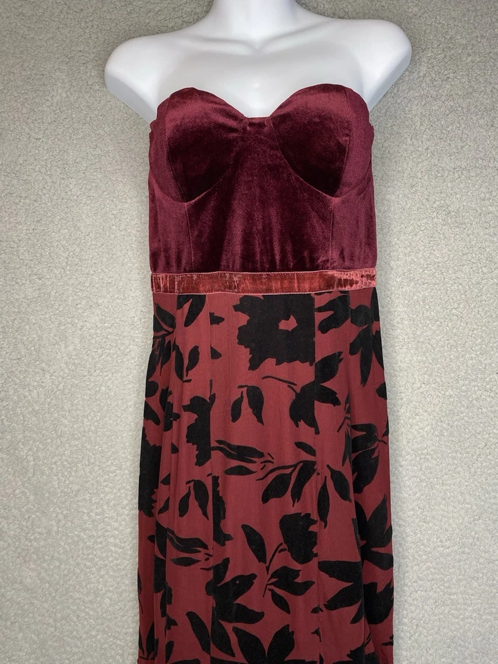 VTG Y2K Whimsigoth Babydoll Velvet Floral Mesh Skirt Red & Black Mermaid Dress - Image 2 of 4