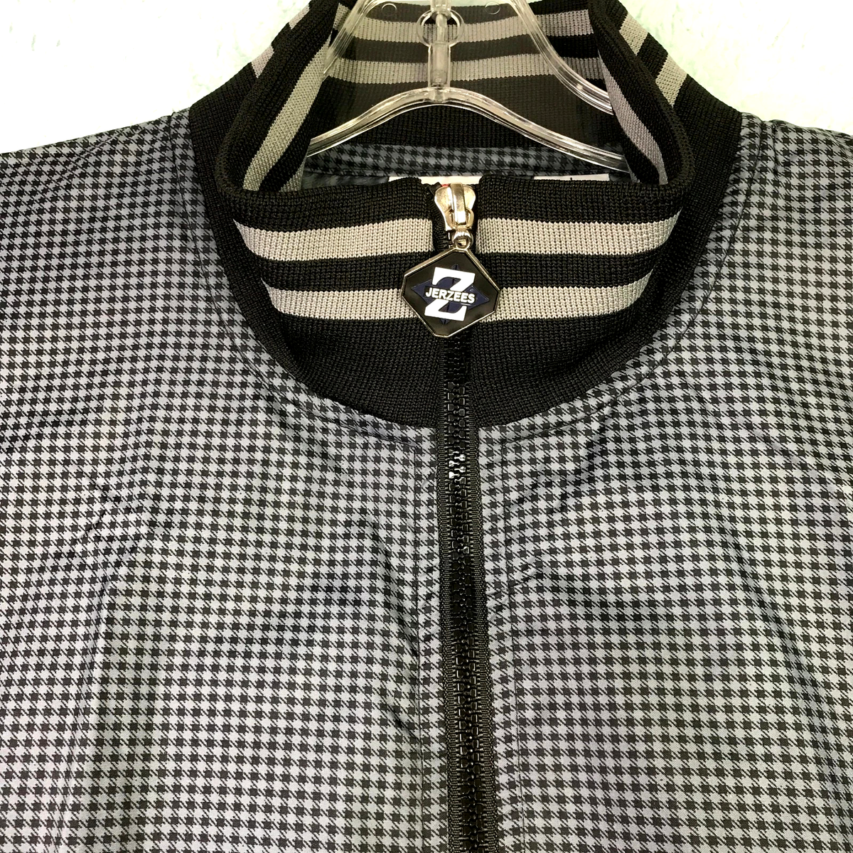 Vintage Jerzees Grey Plaid Coated Nylon Windbreaker Jacket front