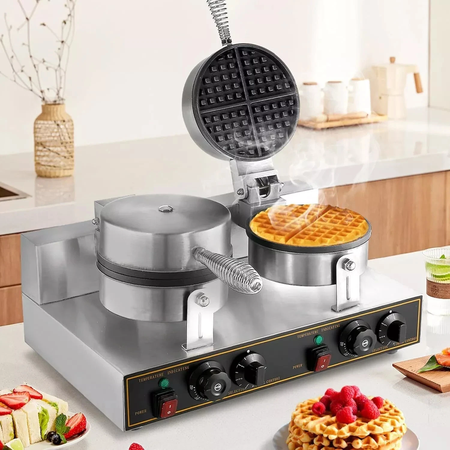 Commercial Waffle Maker Double-Head Machine Round Nonstick Temp & Time Control
Opens in a new window